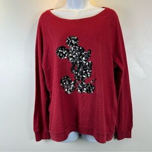 Disney Parks Mickey Mouse Sequins Red Long Sleeve Pullover Womens Shirt Size XL